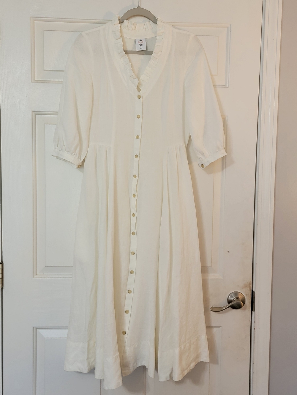 Women's White Linen Wedding Dress/Reception Dress Mid-calf Length - Picture 3 of 7